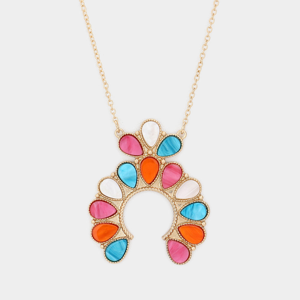 Celluloid Acetate Teardrop Squash Blossom Pendant Long Necklace