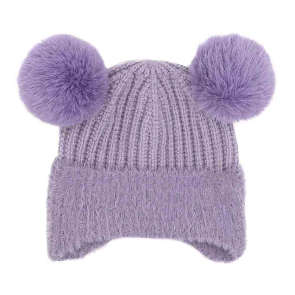 BABY Fur Earflap Double Pom C.C Beanie