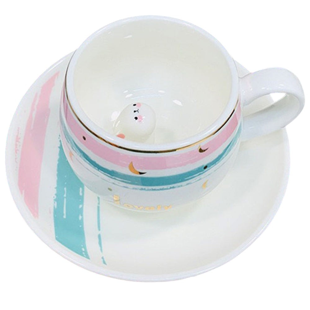 Lovely Message Cute Bunny Ceramic Mug Cup and Saucer Set