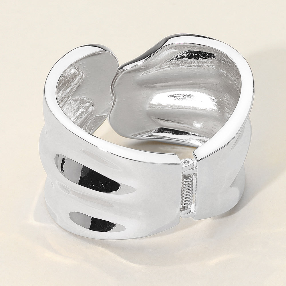 Sculpted Wavy Wide Metal Hinged Bangle Bracelet