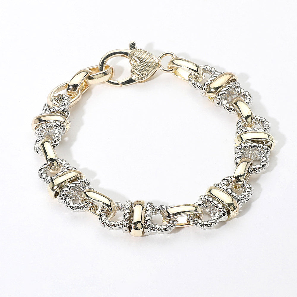 14K Gold Plated Two Tone Rope Chain Link Bracelet