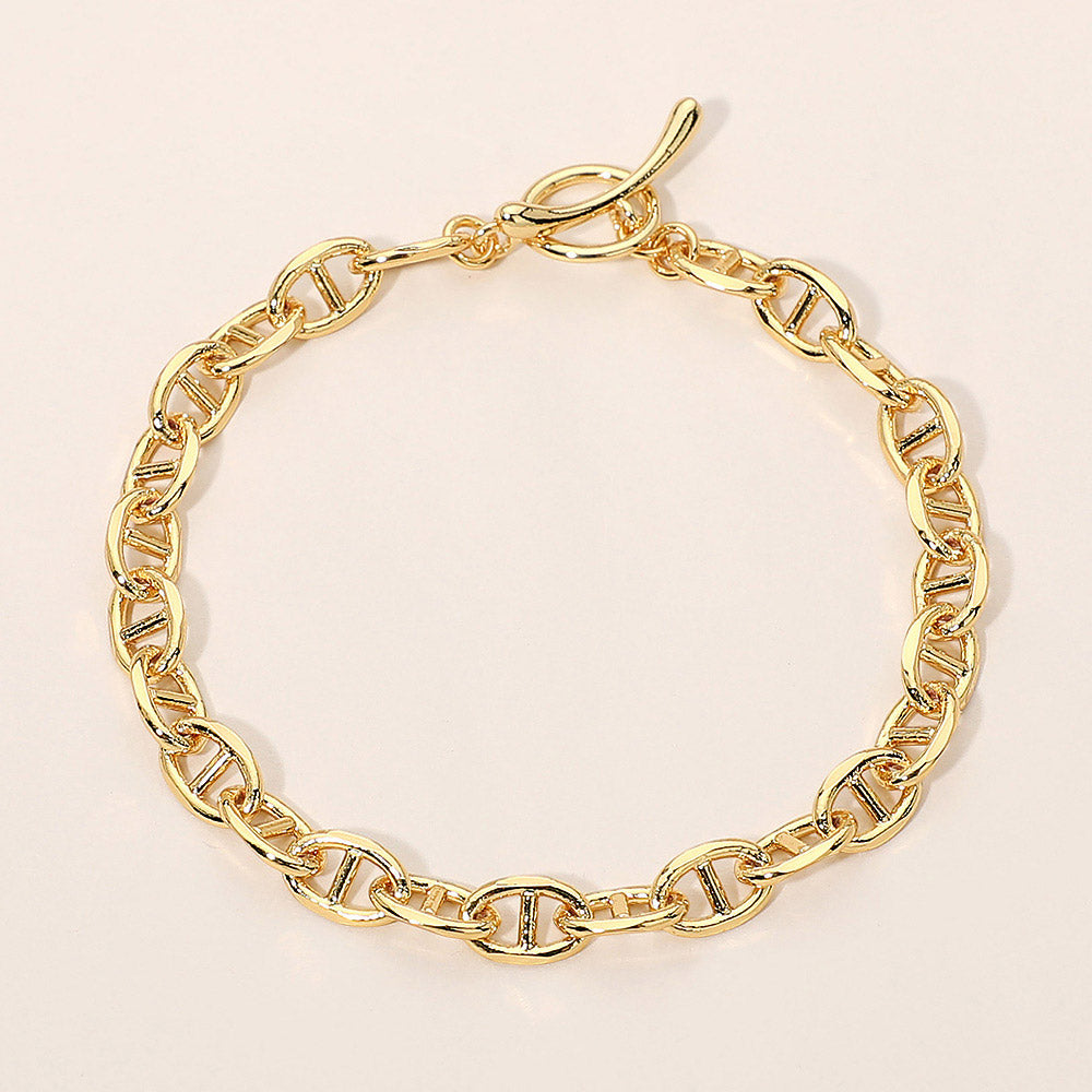 18K Gold Dipped Mariner Link Chain Toggle Bracelet