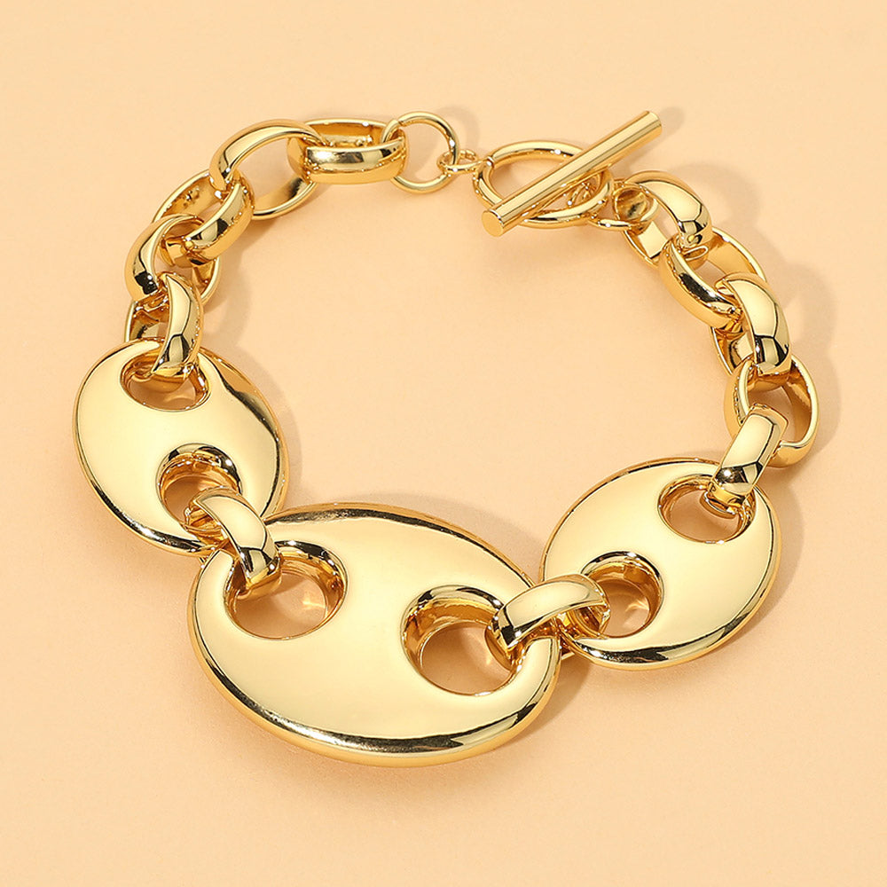 Stainless Steel Chunky Mariner Link Chain Toggle Bracelet