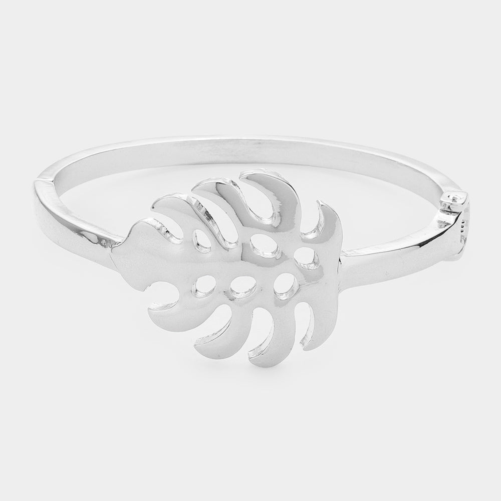 Metal Tropical Leaf Hinged Bracelet