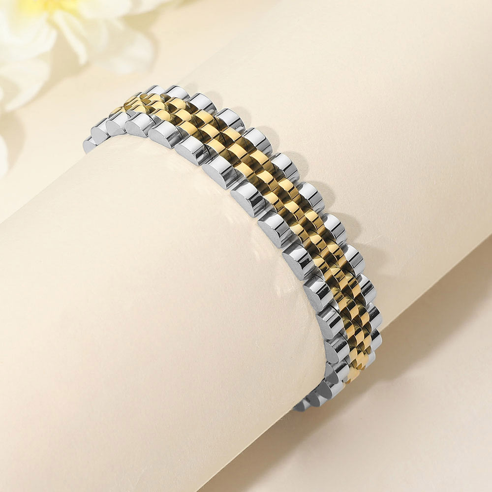 Gold Dipped Two Tone Stainless Steel Jubilee Style Link Chain Bracelet