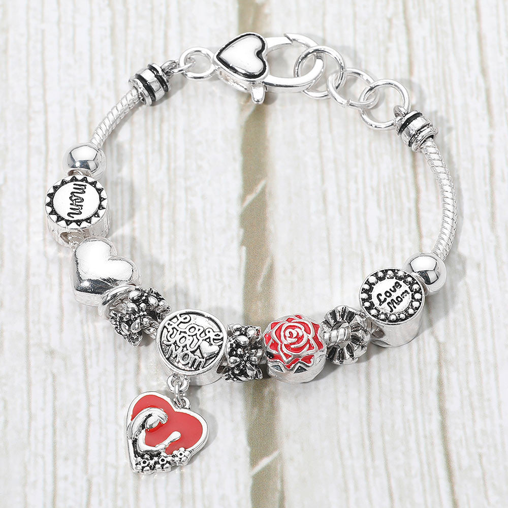 Love You Mom Charm Multi Bead Bracelet