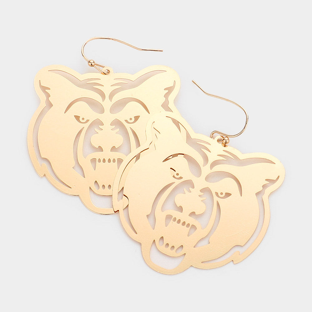 Brass Metal Cutout Bear Dangle Earrings