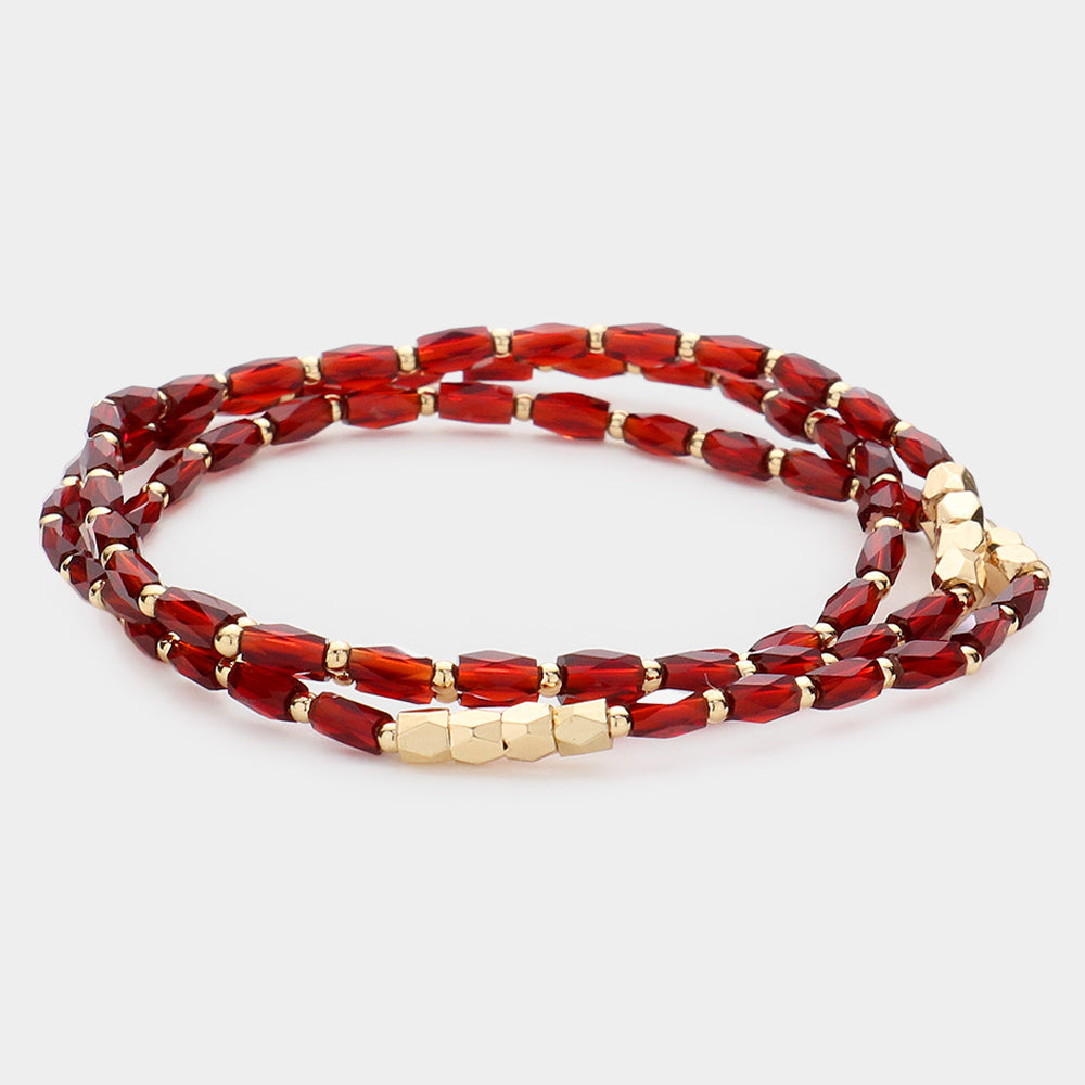 3PCS - Faceted Rectangle Beaded Stretch Bracelets