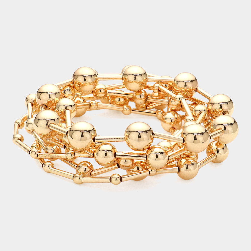 7PCS - Metal Ball Beaded Stretch Multi Layered Bracelets