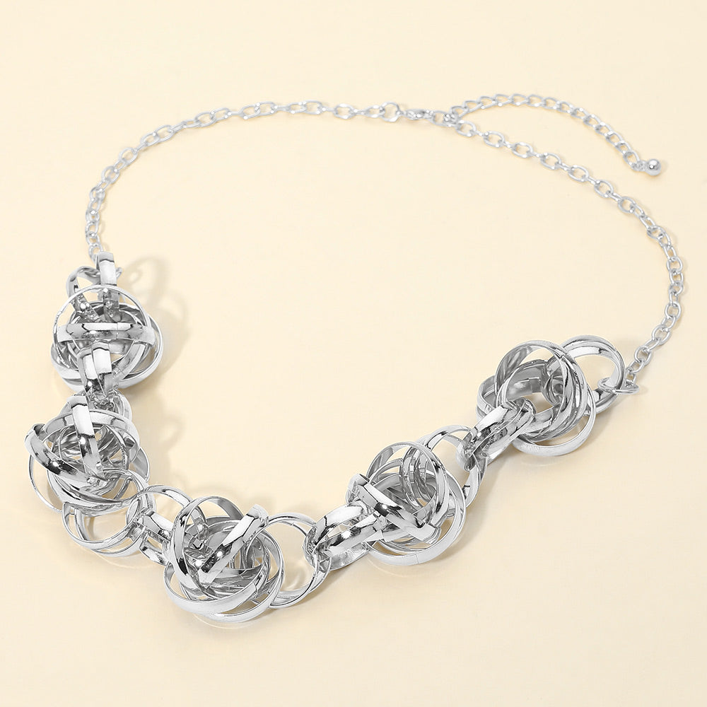 Abstract Textured Metal Interlocking Ball Link Necklace