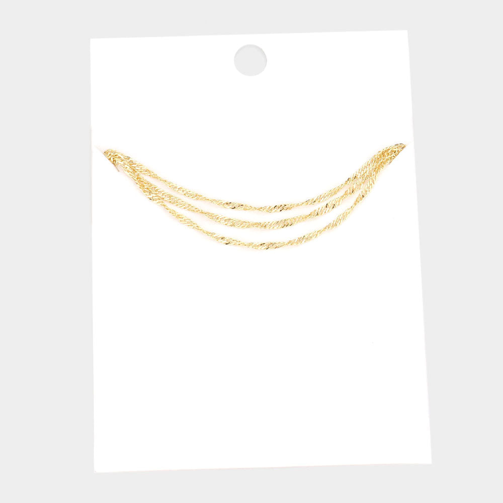 Brass Metal Chain Triple Layered Necklace