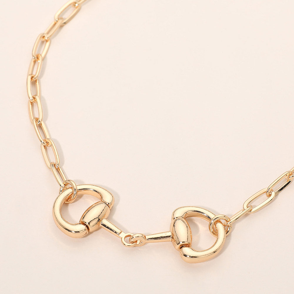 Horsebit Link Accent Paperclip Chain Necklace