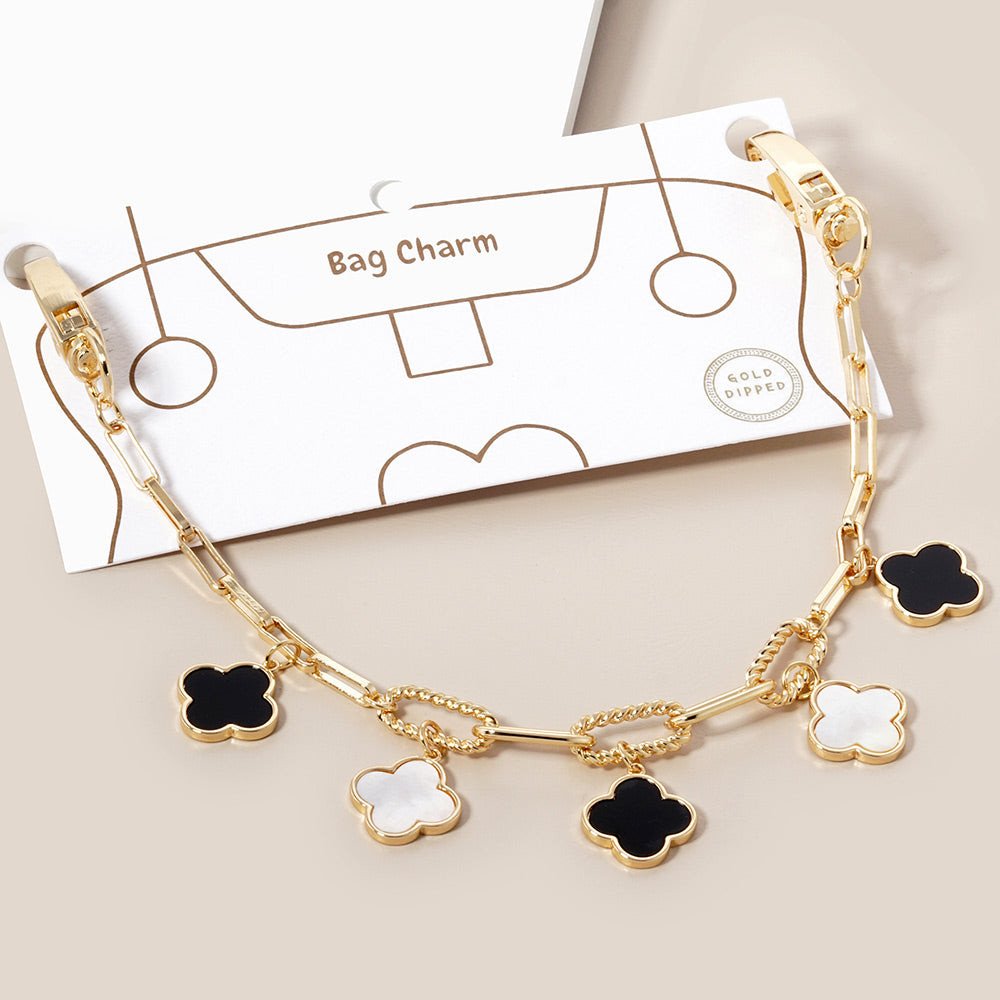 Gold Dipped Quatrefoil Charm Station Paperclip Chain Bag Charm
