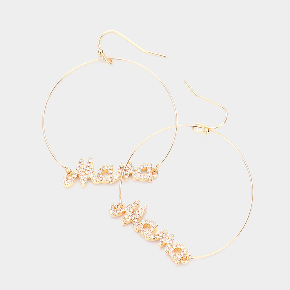 Rhinestone Mama Accented Open Metal Circle Dangle Earrings