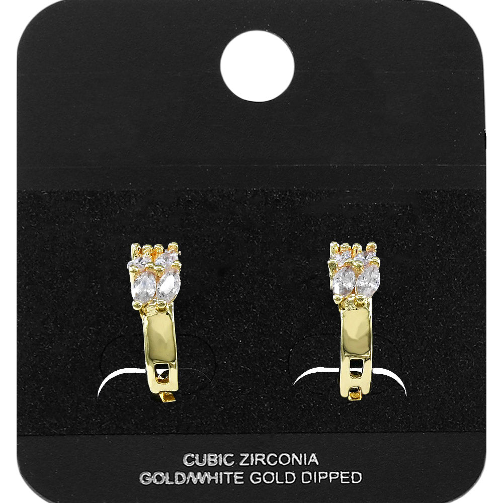 Gold Dipped Marquise CZ Cluster Accent Mini Open Hoop Earrings
