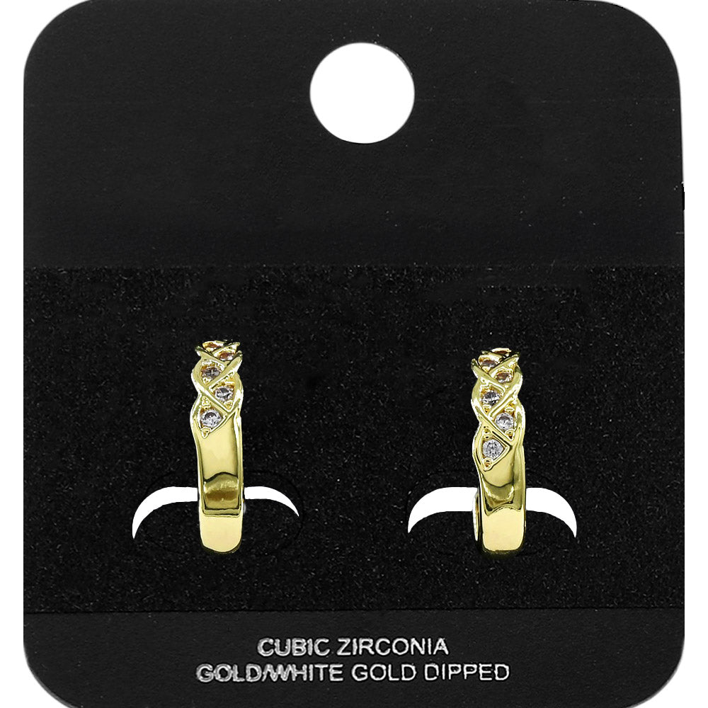 Gold Dipped CZ Embellished Twisted Mini Open Hoop Earrings