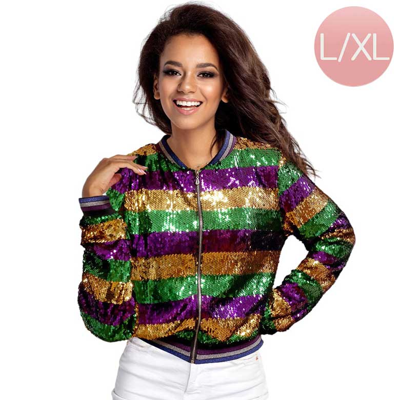 Women's Mardi Gras Sequin Zipper Jacket