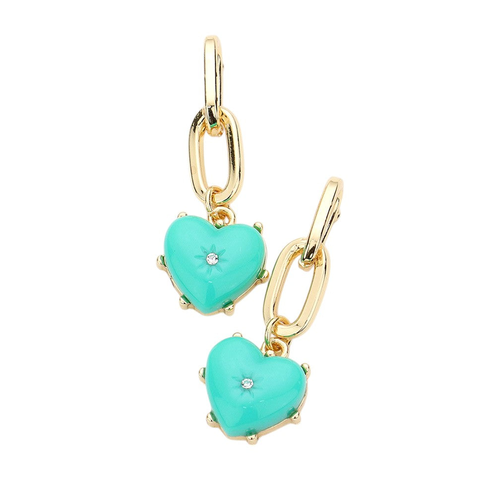 Rhinestone Centered Resin Heart Dangle Earrings
