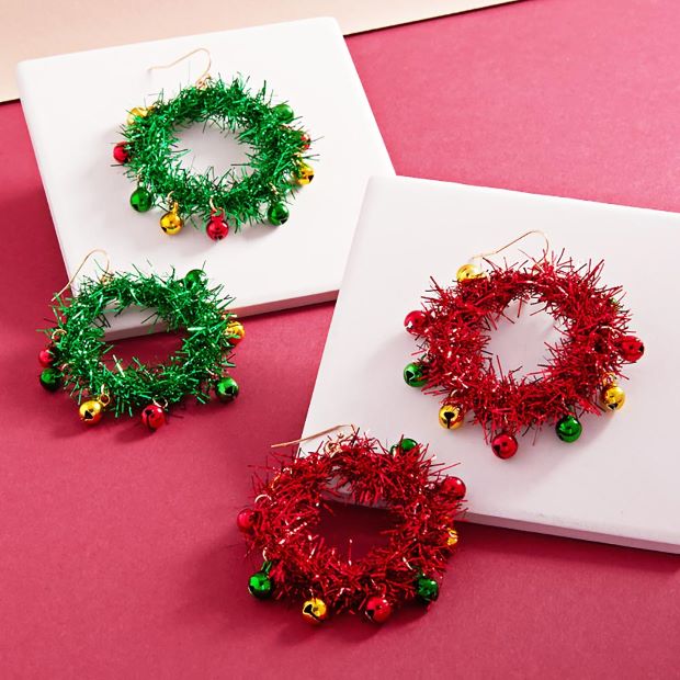 Christmas Tinsel Wreath Dangle Earrings
