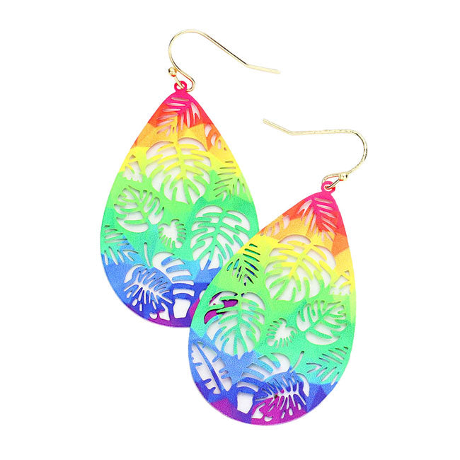 Cut Out Rainbow Teardrop Leaf Dangle Earrings