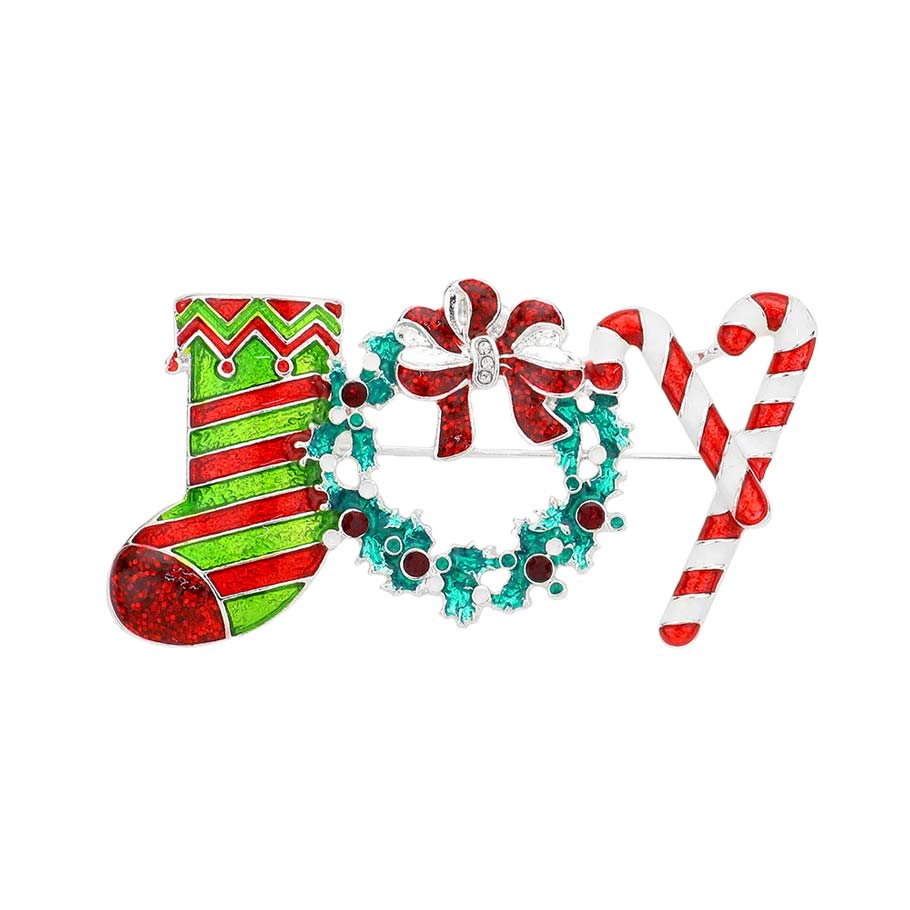 Enamel Christmas Socks Wretch Cane Pin Brooch