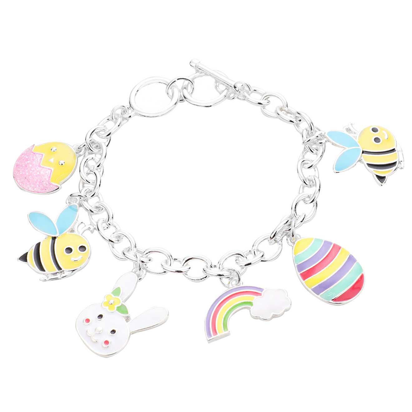 Enamel Honey Bee Rainbow Bunny Easter Egg Toggle Bracelet