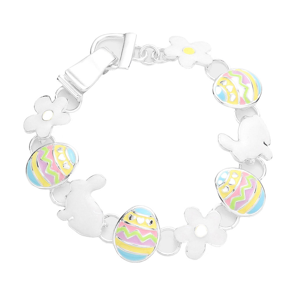Enamel Metal Bunny Egg Flower Link Magnetic Bracelet