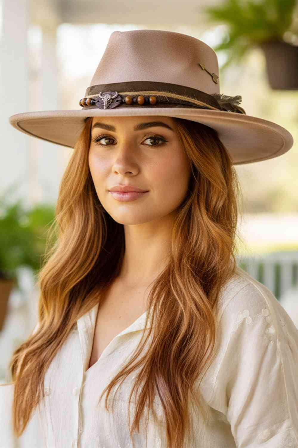 Distressed Fabric Band Rustic Cowgirl Fedora Hat