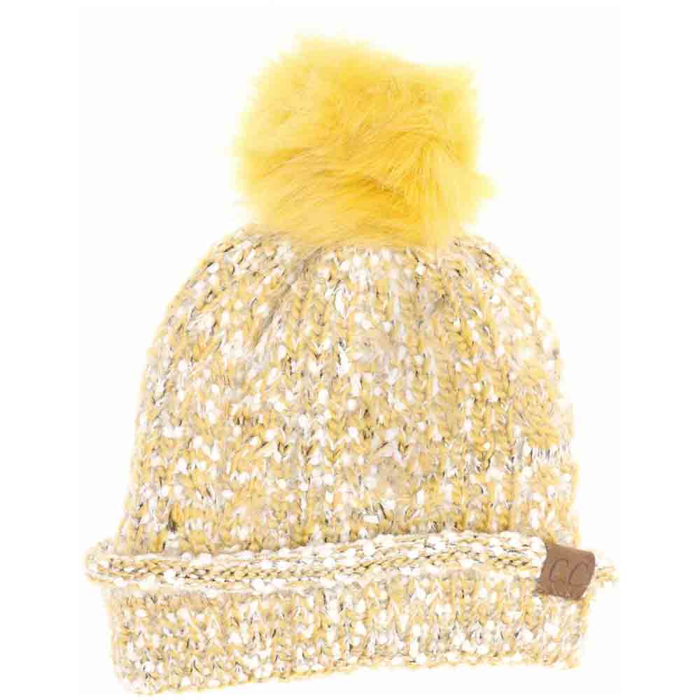 Fuzzy Lined Popcorn Knit Fur Pom C.C Beanie