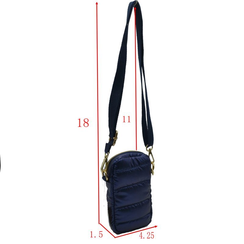Compact Puffer Crossbody Bag Mini Vertical Shoulder Bag with Adjustable Strap