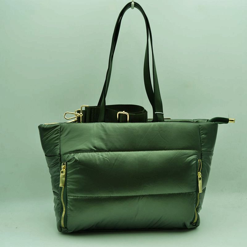 Padded Puffer Tote Bag with Multi-Strap Options and Gold Zippers