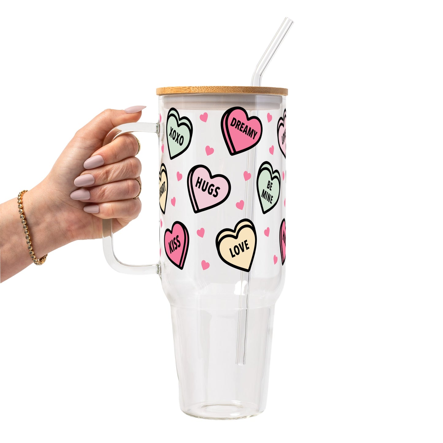 Valentines Day Candy Hearts Glass Cups