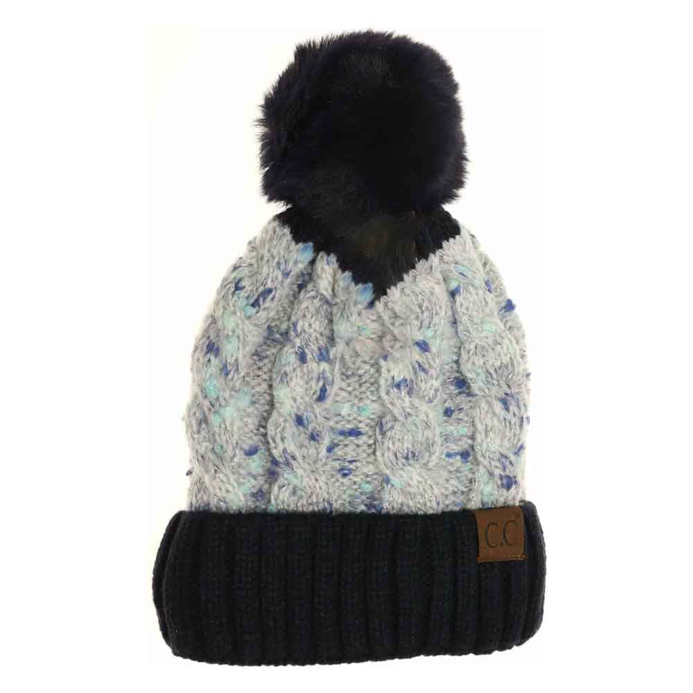 Confetti Cable Knit Faux Fur Pom C.C Beanie