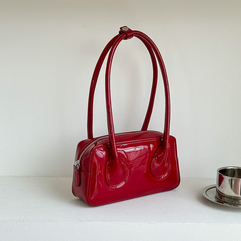 Women's Niche Texture Red For Simple Fashion Shiny Patent Armpit Bags