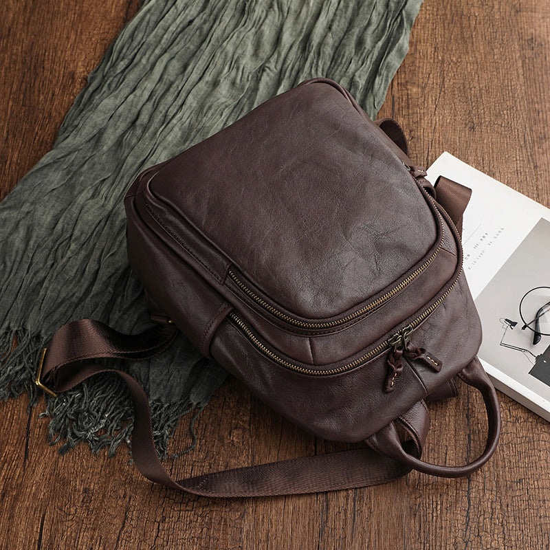 Vegetable Tanning Leather Waxing First Layer Water Dyed Retro Backpacks