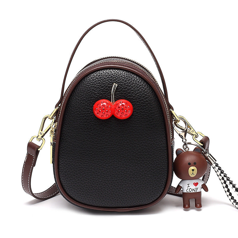 Women's Fashion Cherry Round Simple Contrast Color Shoulder Bags