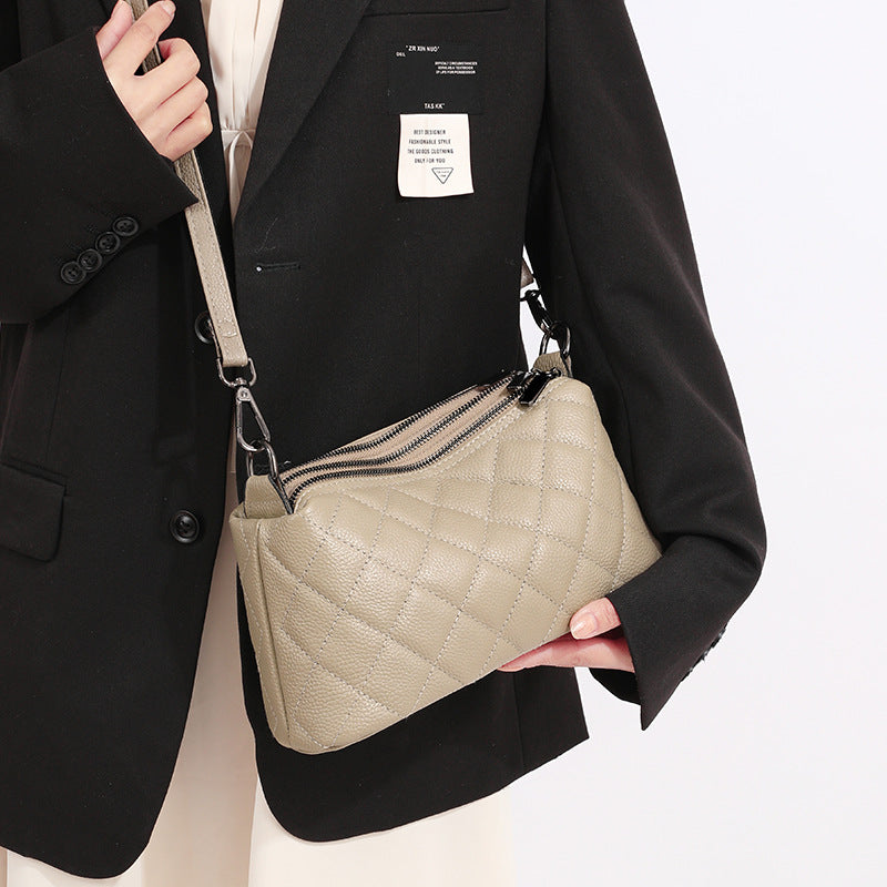 Women's Genuine Leather Rhombus Simple Soft Solid Shoulder Bags