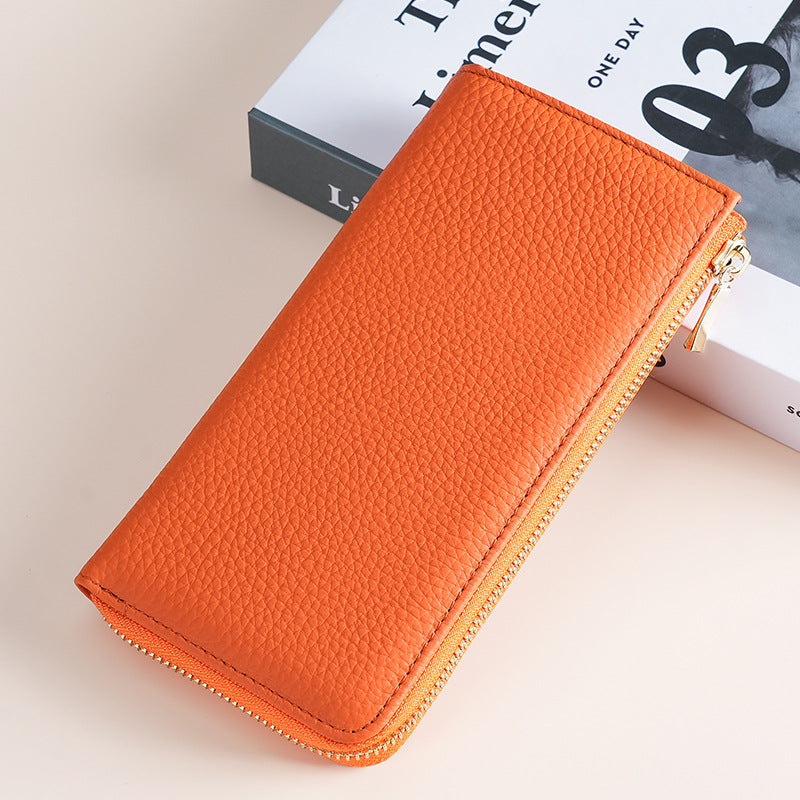 Women's Genuine Leather Long Zipper Fashion Clutch Ladies Wallets