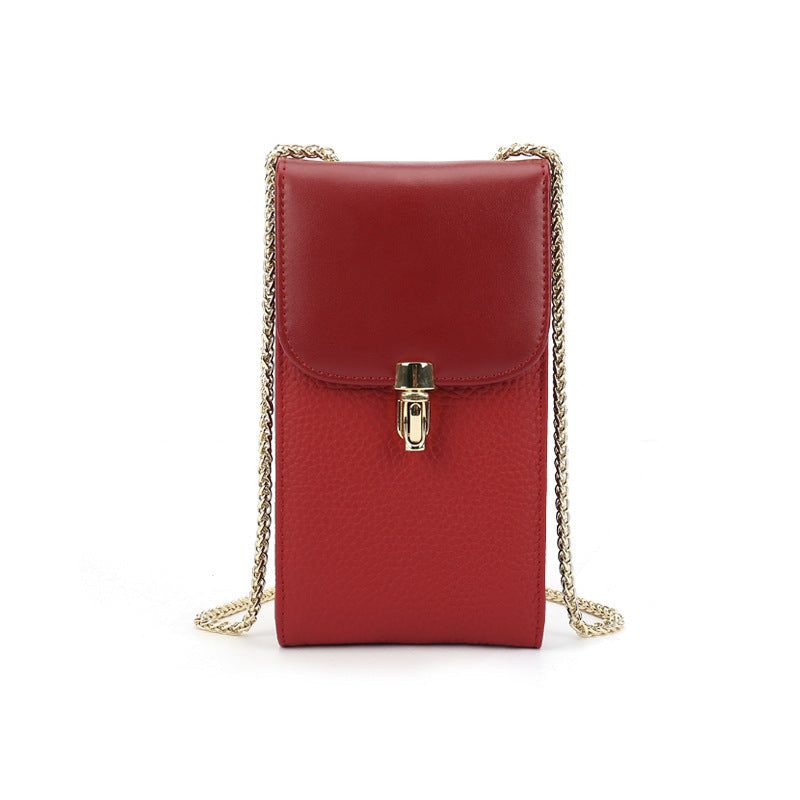 Women's First Layer Cowhide Versatile Chain Leather With Phone Bags