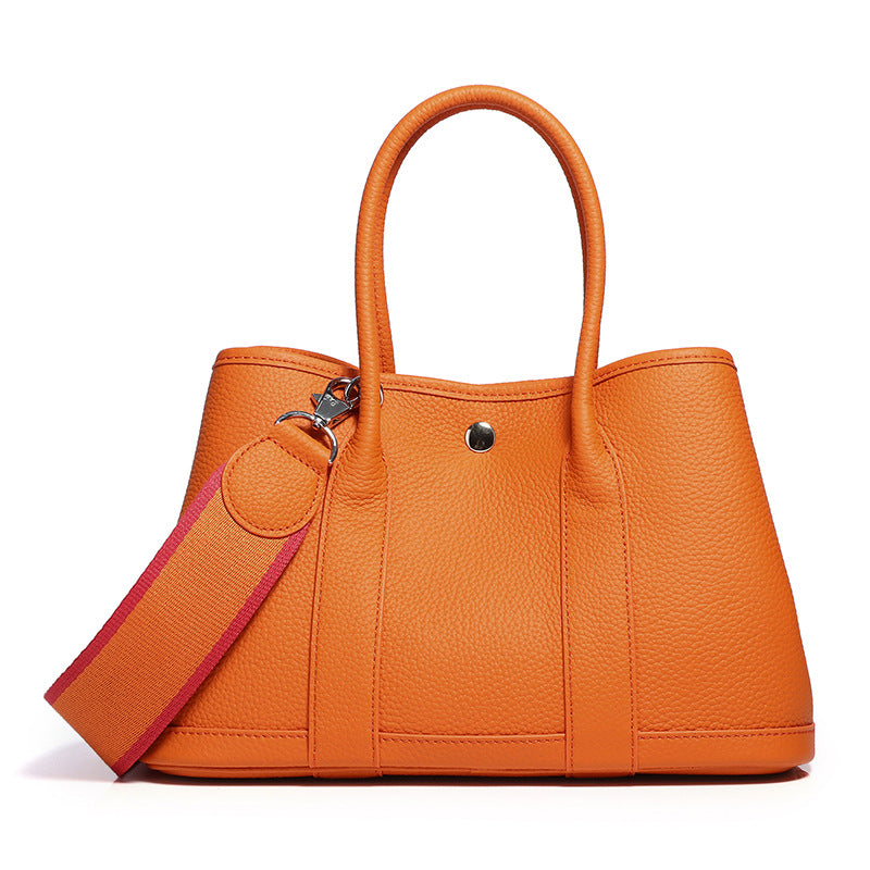 Women's Garden Layer Cowhide Lychee Pattern Wide Handbags