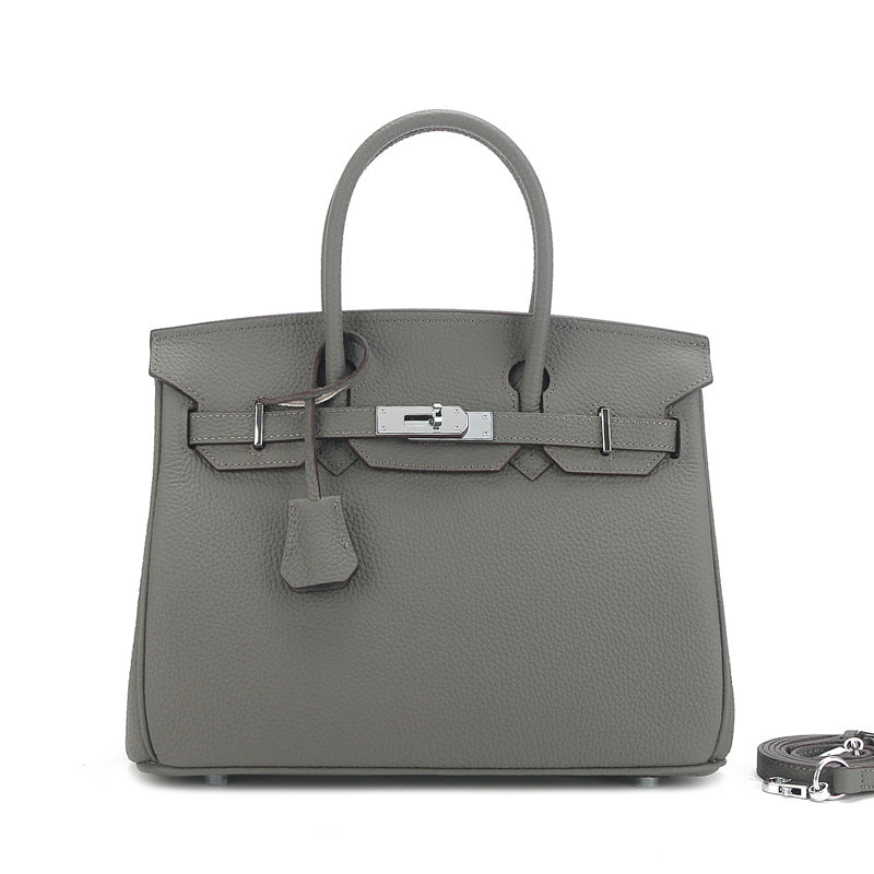 Sier Kelly Leather Large Capacity Litchi Handbags