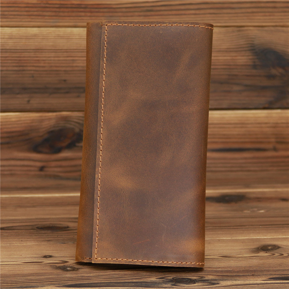 Men's Retro Crazy Horse Leather Long Clutch Ladies Wallets
