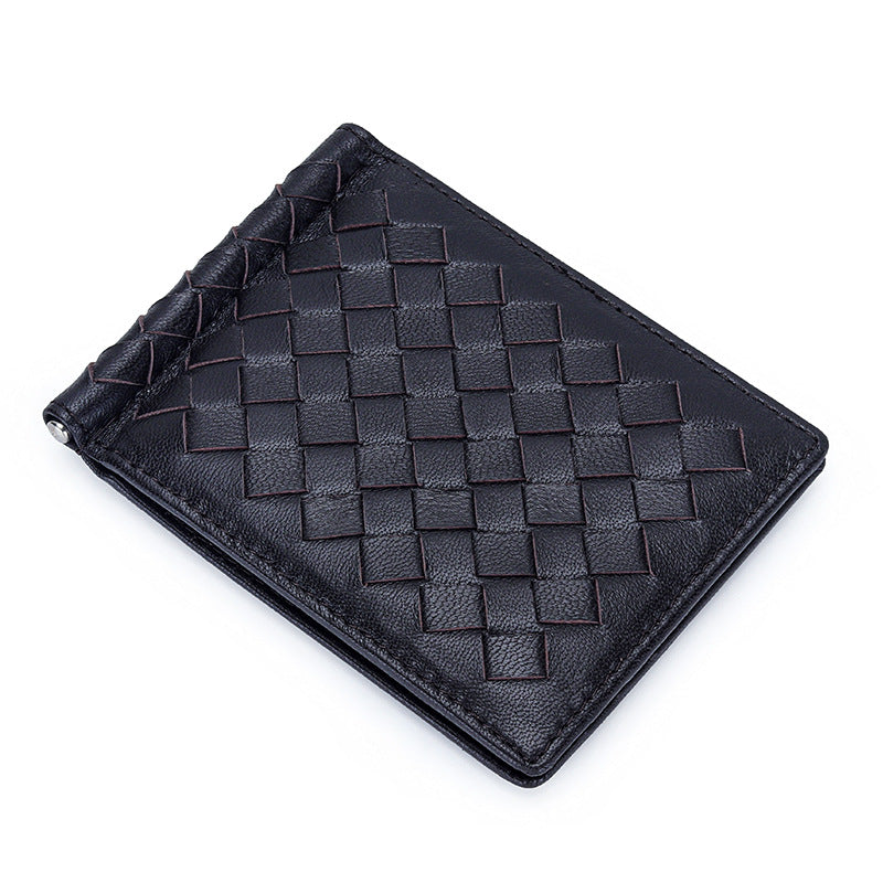 Women's & Men's & Authentic Leather Weave Gold Clip Ladies Wallets