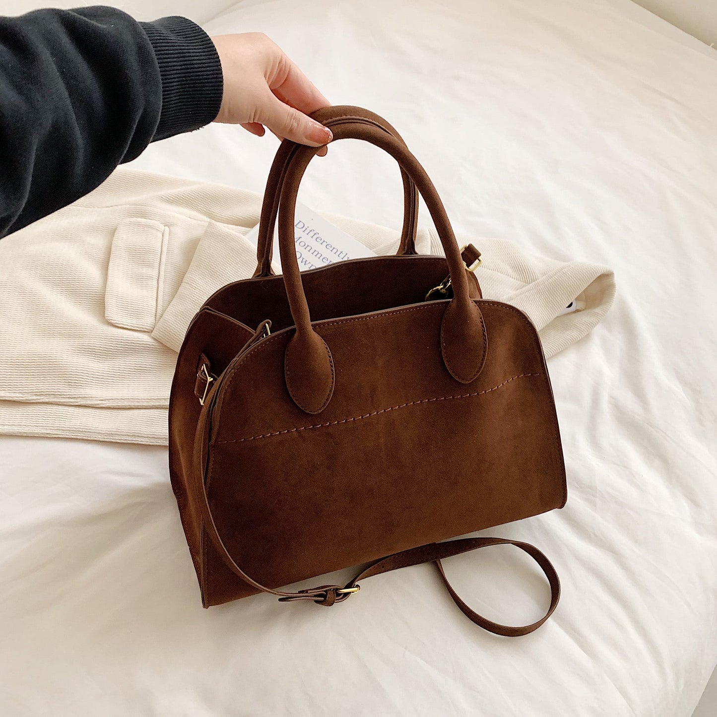Bolsos de Mano Franceses de Gamuza de Gran Capacidad de Lujo Ligero