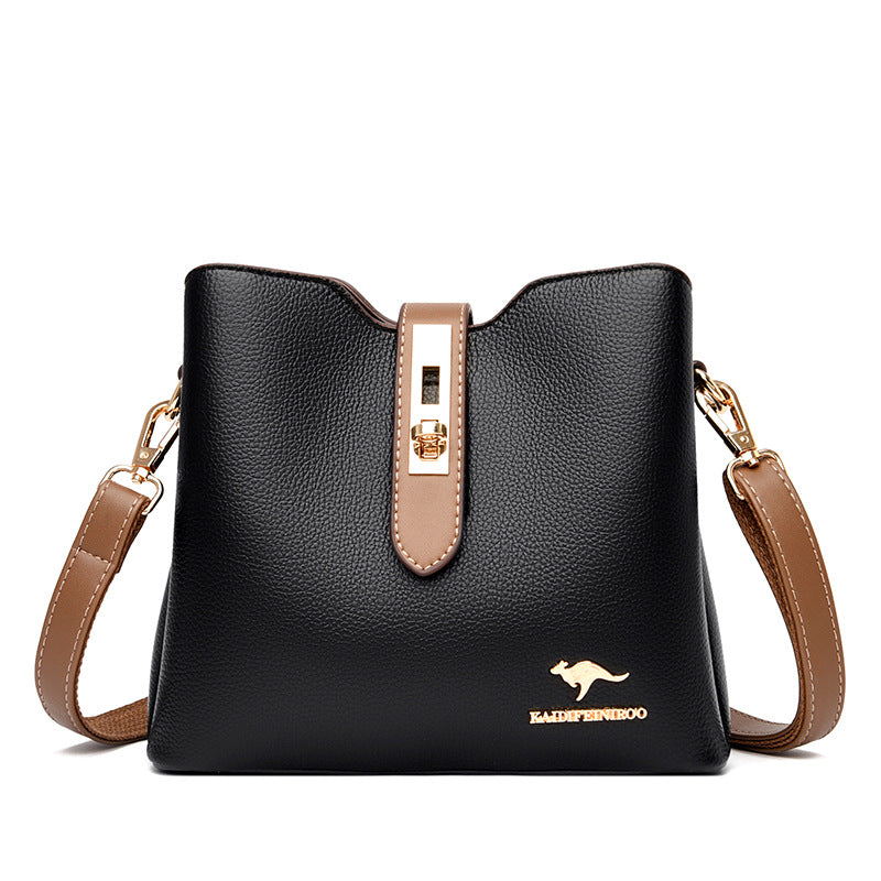 Women's Color Kangaroo Korean Fashion Textured Genuine Shoulder Bags