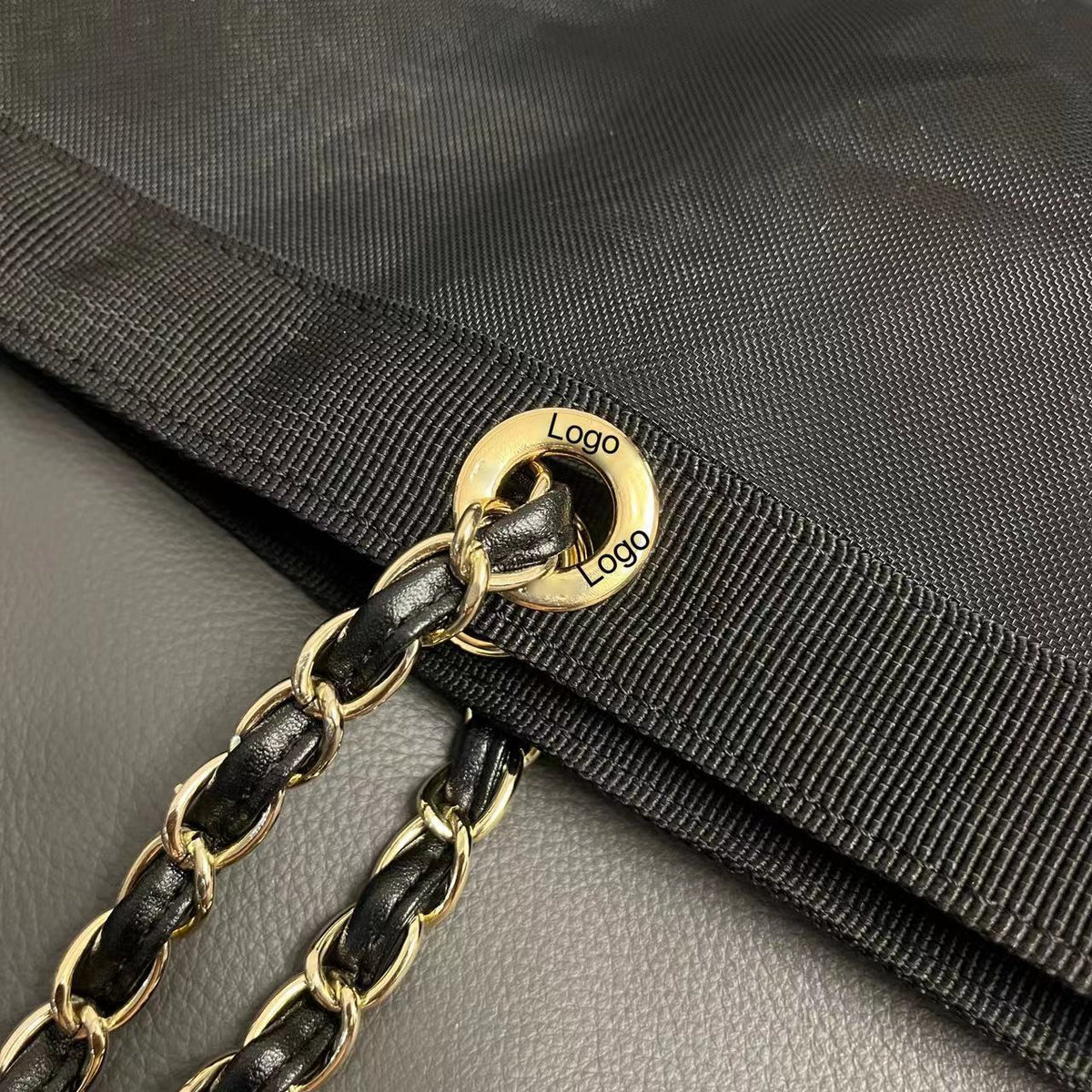 Women's Counter Nylon Screen Net Chain Black Tote Bags