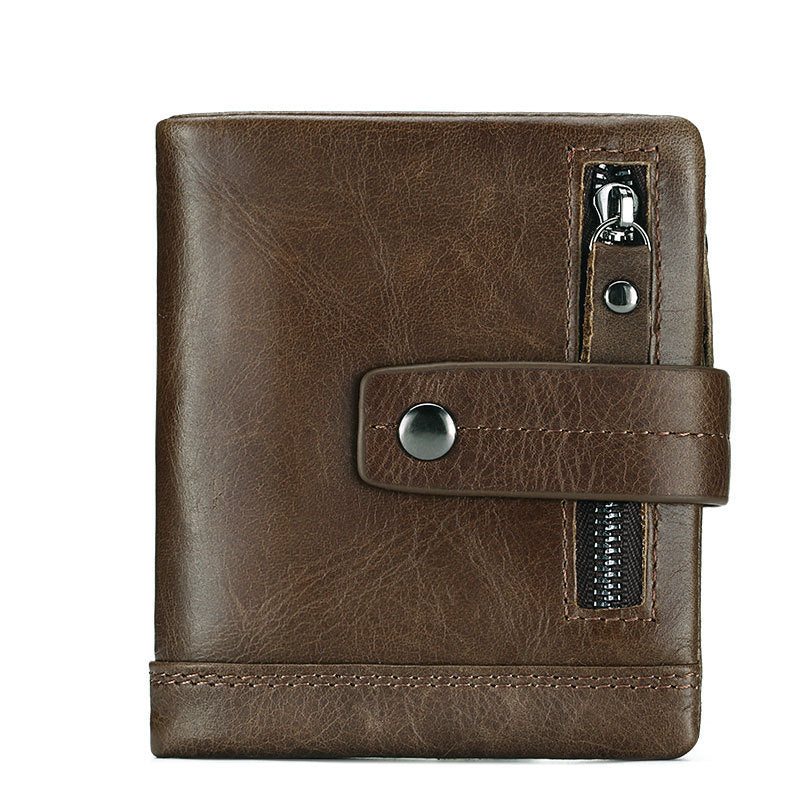 Men's Zipper Pocket First Layer Cowhide Short Purses