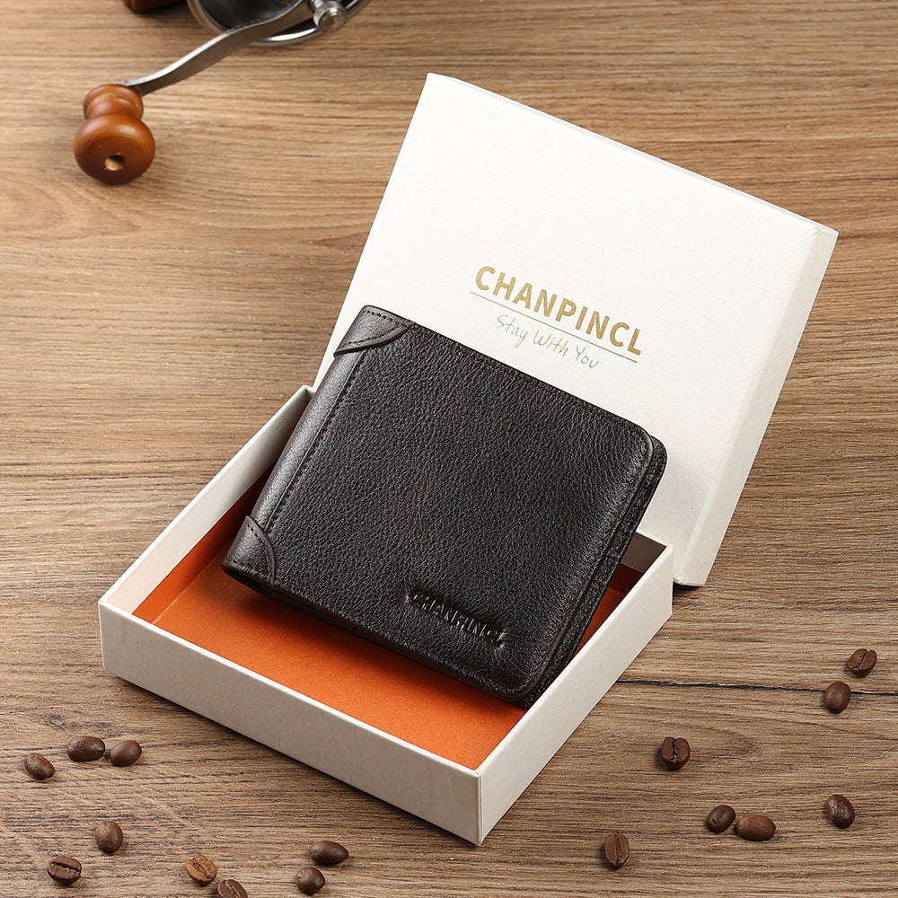 Men's Boxed Horizontal First Layer Cowhide Brushed Men's Wallets