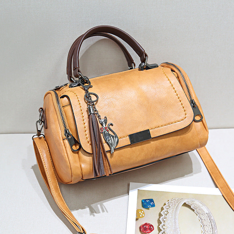 Women's Fashion Soft Leather Boston Pillow Simple Crossbody Bags
