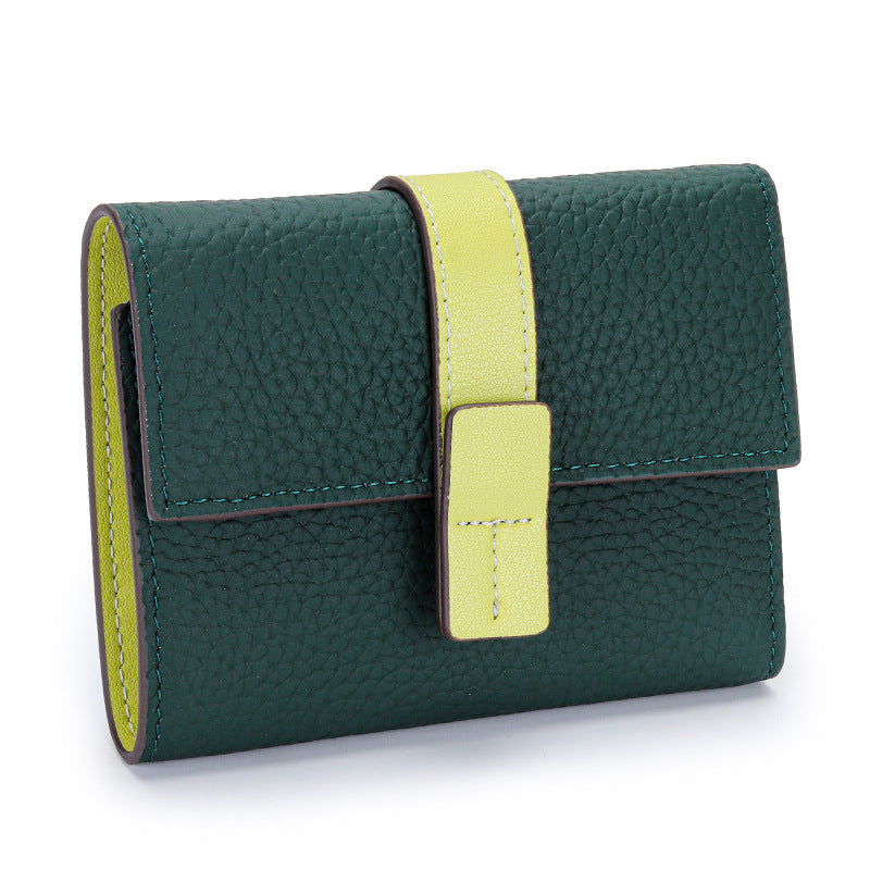 Women's Contrast Color First Layer Cowhide Hand-held Ladies Wallets